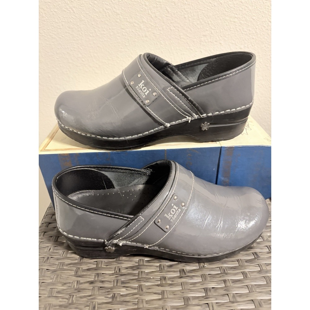 Sanita Koi Professional Gray Patent Leather Clogs Nursing Shoes~Sz 39 EU~US 8.5M - Picture 2 of 14